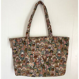 Vintage Tapestry Tote Bag Large 21x16 Kids Faces Print Y2K Cottagecore Market